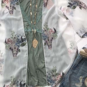 Bad Habit Boutique lace trim tank light green NWT